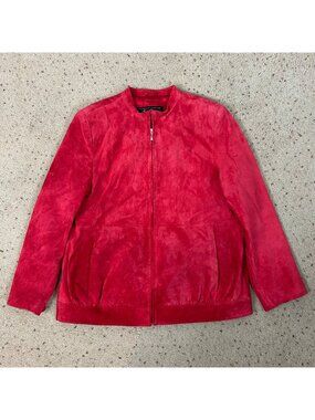 Vintage Terry Lewis Red Suede Leather Bomber Jacket Fall Winter Size Medium